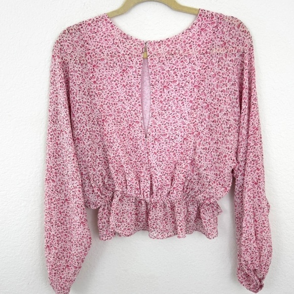 Silk blouse LoveShackFancy Nellie Pink Floral Peplum Top Small - Picture 3 of 10